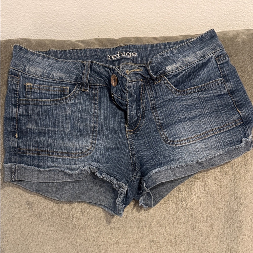 Refuge Women's Distressed Blue Jean Shorts